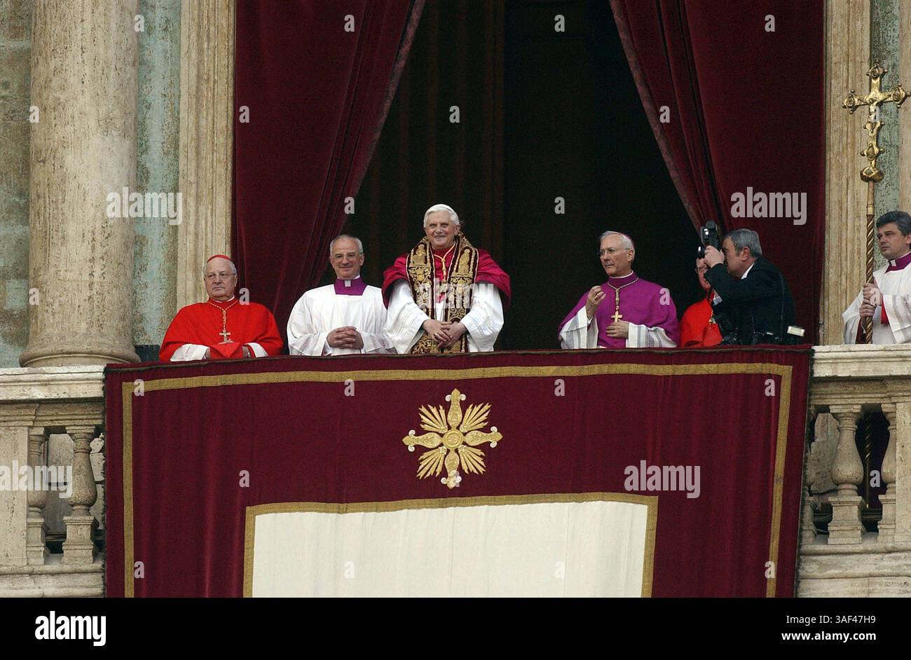 Apr 19, 2005; Vatican City, ITALY; Pope Benedict XVI greets the Vatican ...