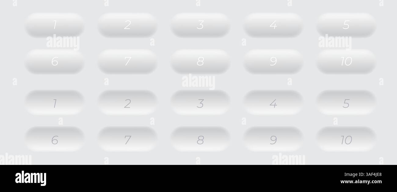 White neomorphic buttons with numbers Stock Vector