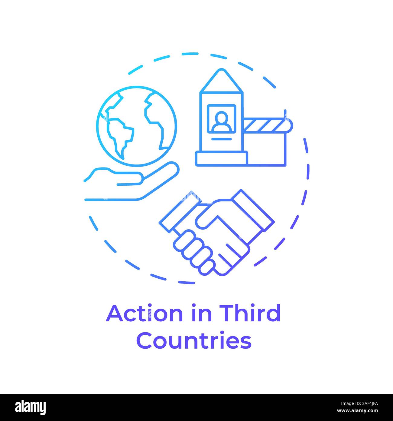 Action in third countries blue gradient concept icon Stock Vector