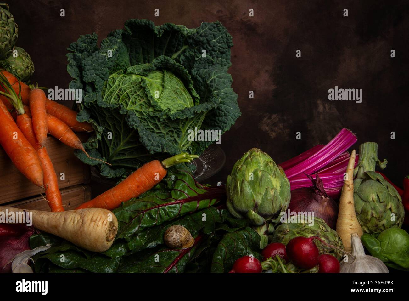 View of cabbage and fresh vegetables Stock Photo