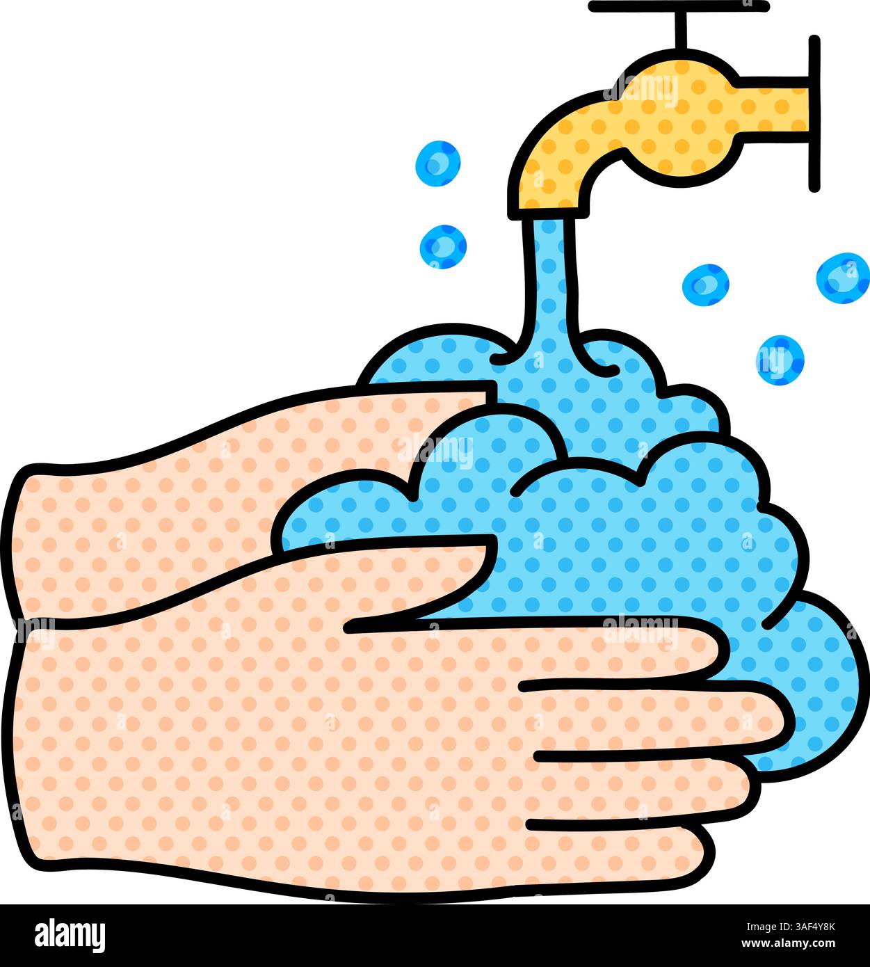 hand washing halftone hand drawn color vector illustration Stock Vector ...