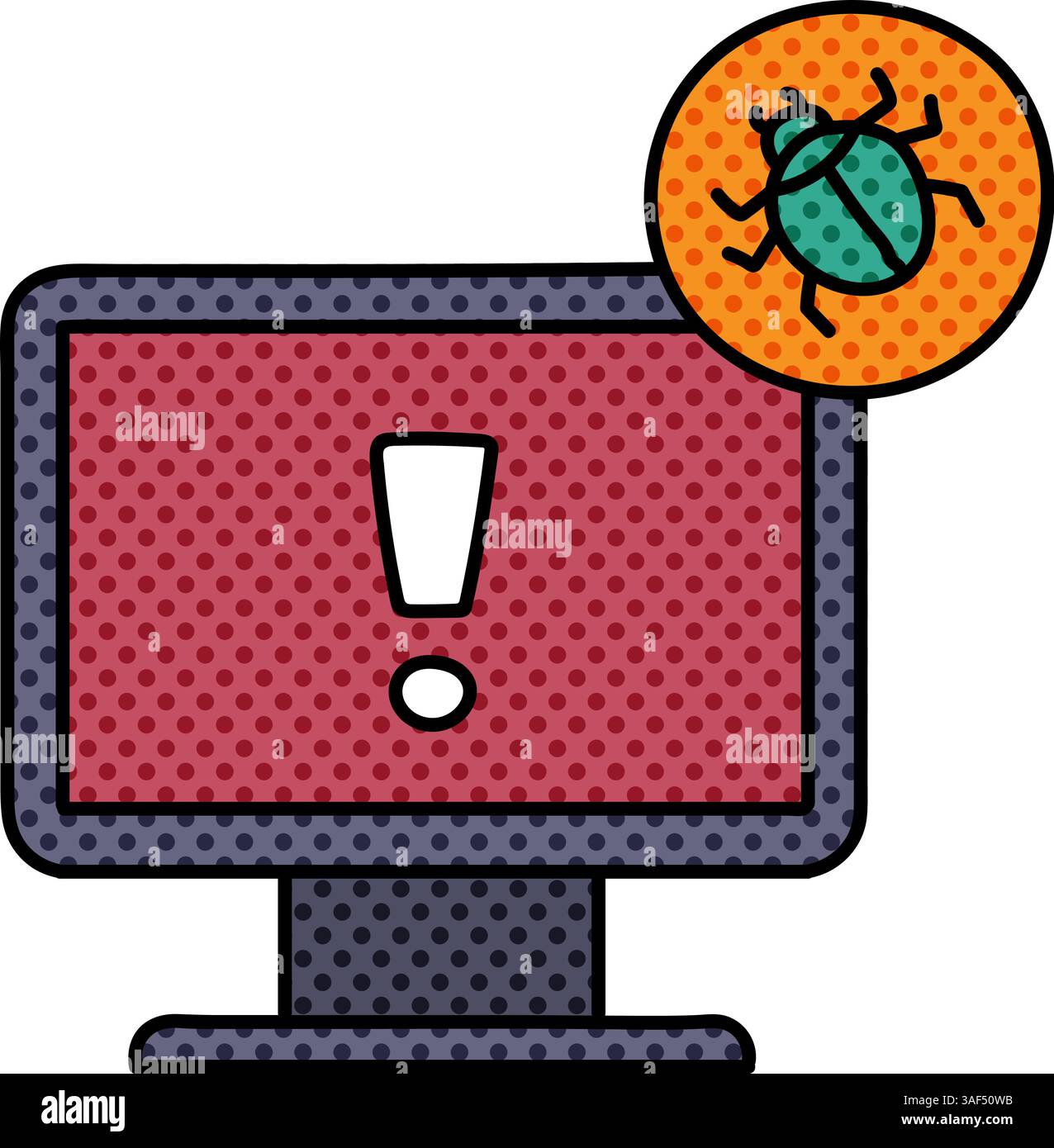 computer bug halftone hand drawn color vector illustration Stock Vector