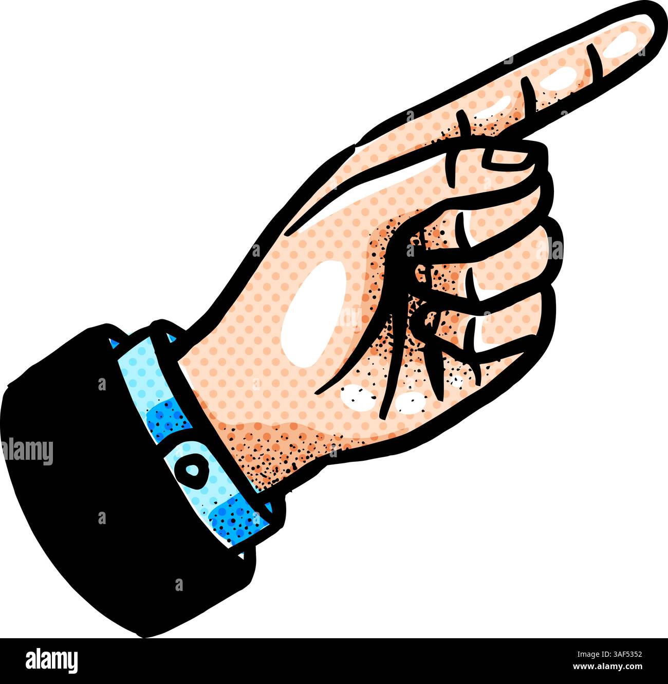 Hand drawn pointing hand halftone color vector illustration Stock ...