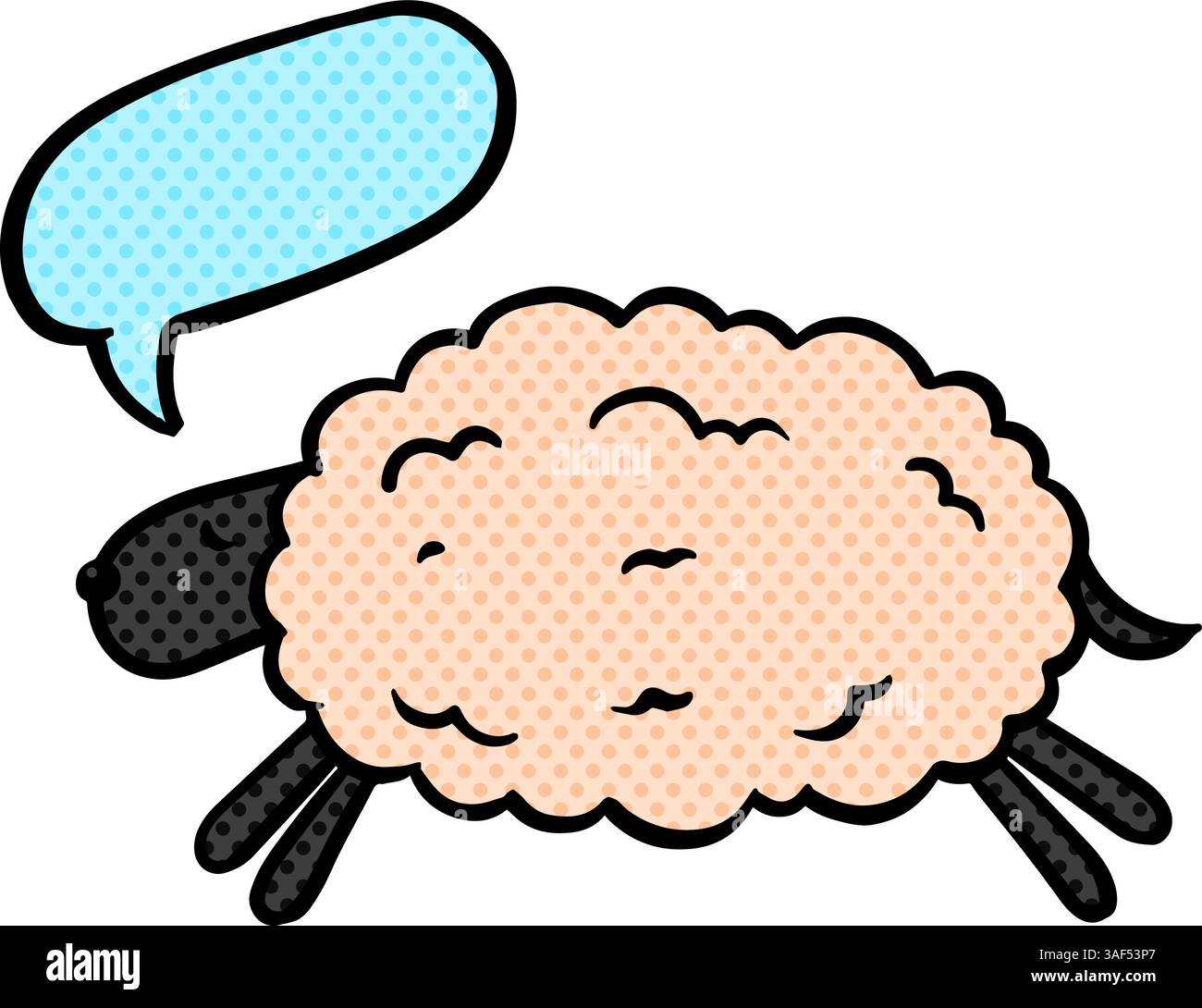 Hand drawn sheep with speech bubble halftone color vector illustration Stock Vector