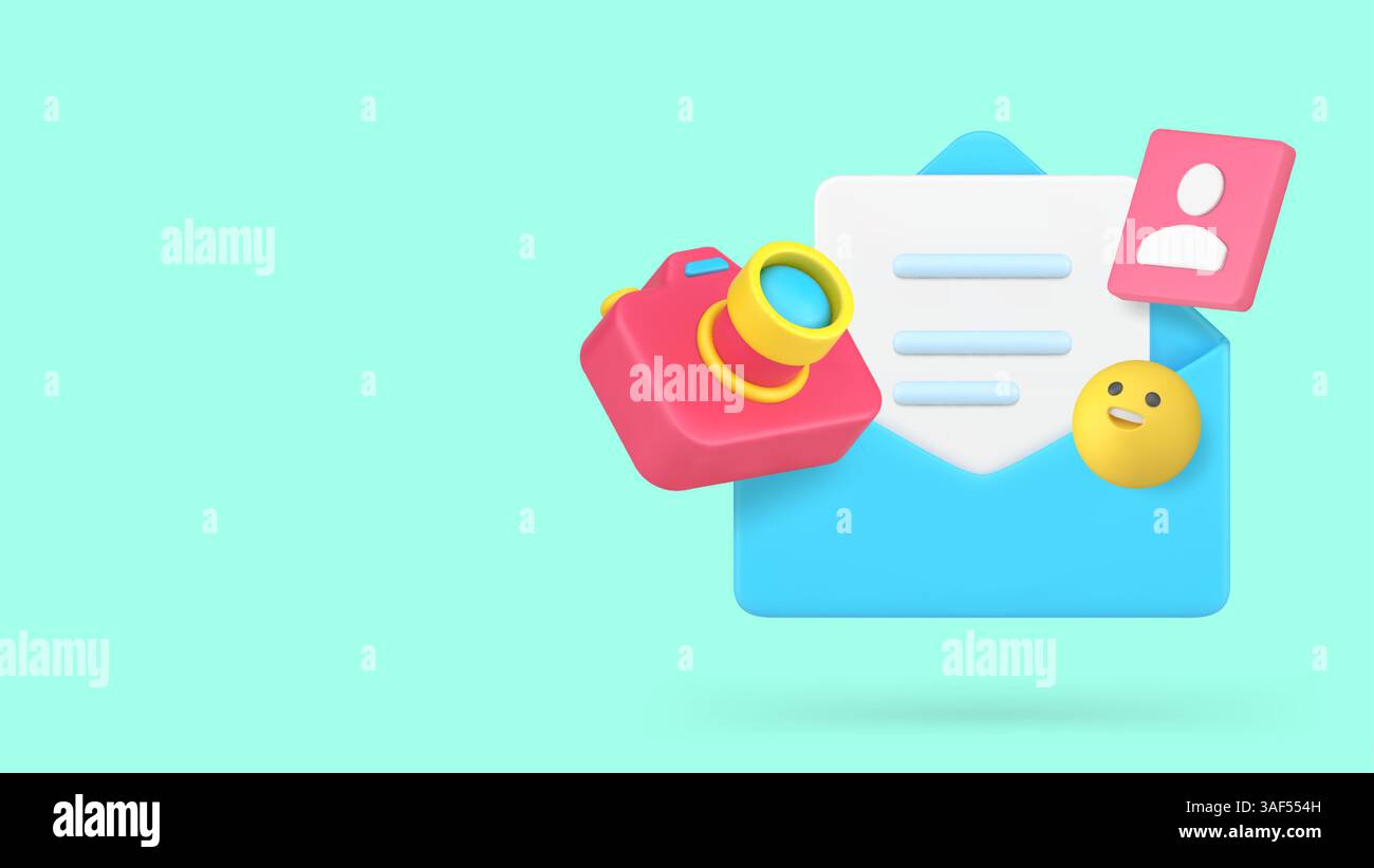 Media data image letter send message content management banner copy space vector illustration. Multimedia database file envelope portfolio presentatio Stock Vector