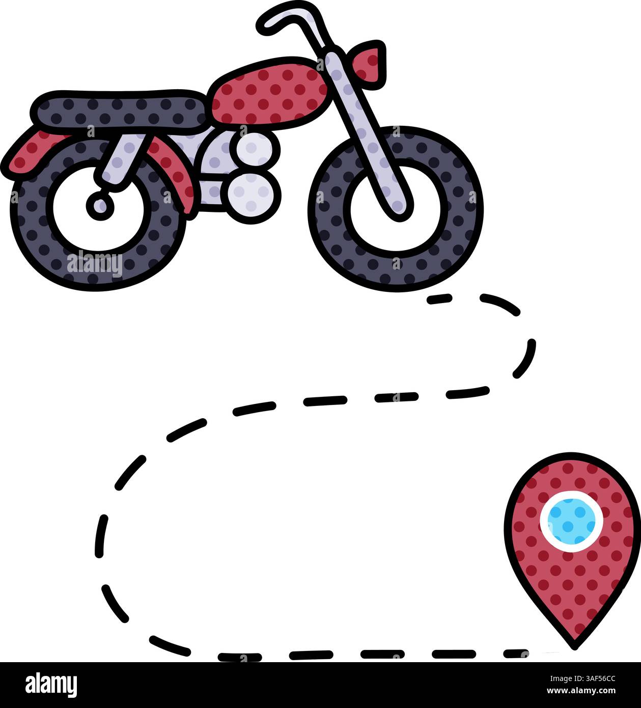 map motorcycle route halftone hand drawn color vector illustration Stock Vector