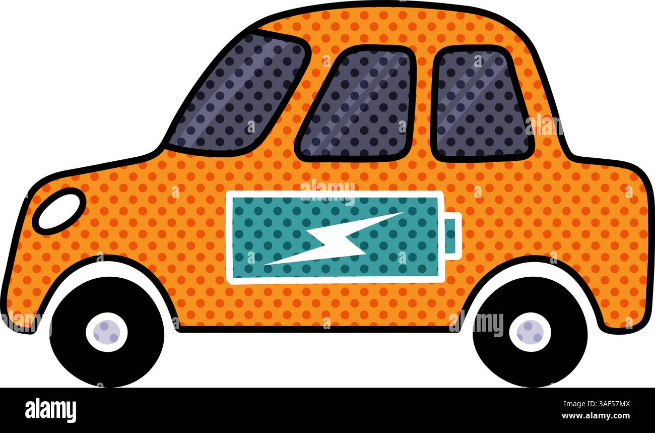 battery powered car halftone hand drawn color vector illustration Stock ...