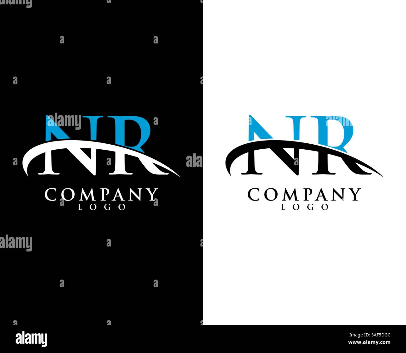 NR, RN initial letter company logo swoosh design vector Stock Vector
