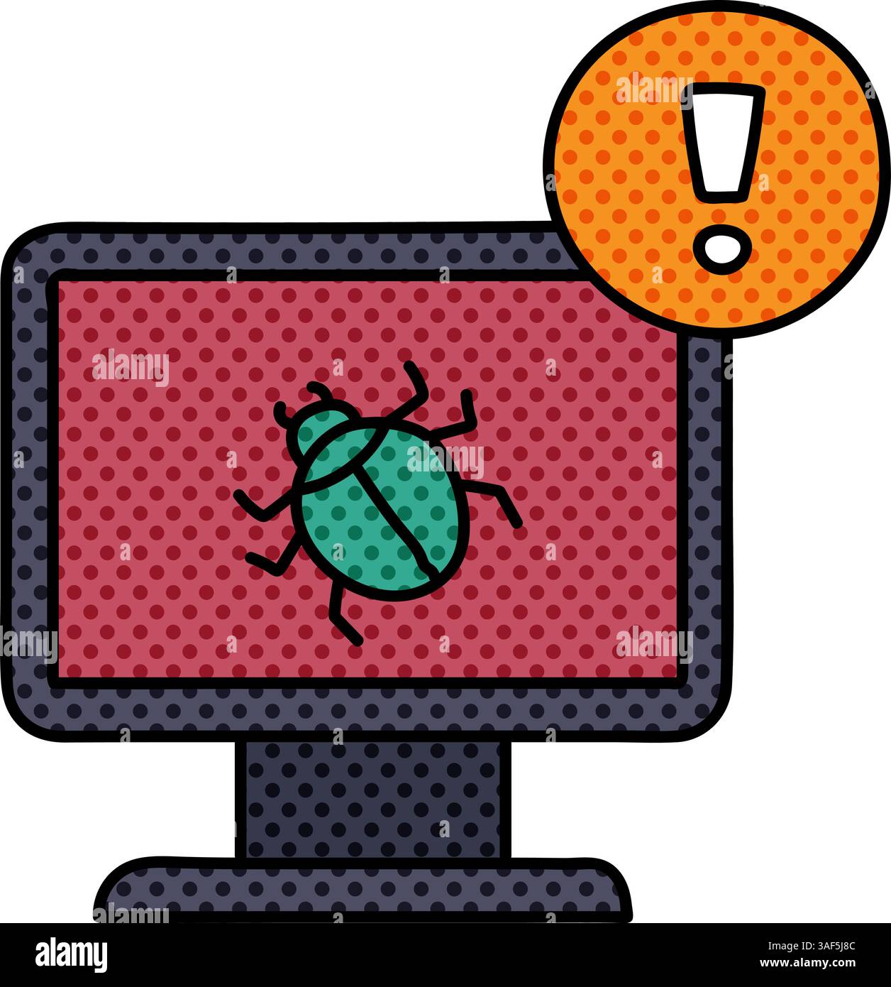 computer bug halftone hand drawn color vector illustration Stock Vector