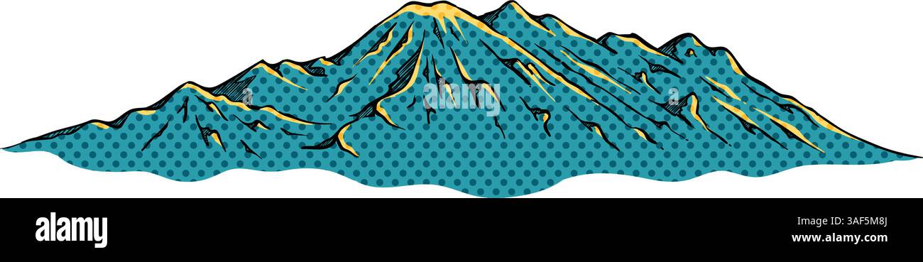 Hand drawn mountains halftone color vector illustration Stock Vector