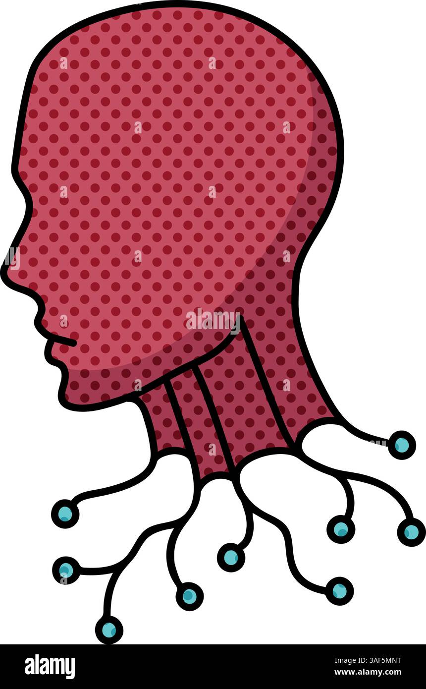 robot halftone hand drawn color vector illustration Stock Vector