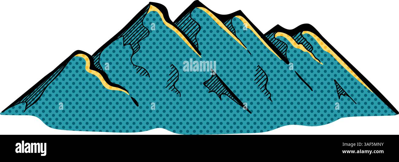 Mountain hand drawn halftone color vector illustration Stock Vector