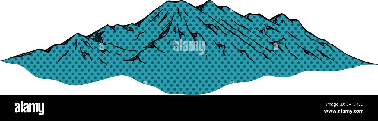 Hand drawn mountains halftone color vector illustration Stock Vector