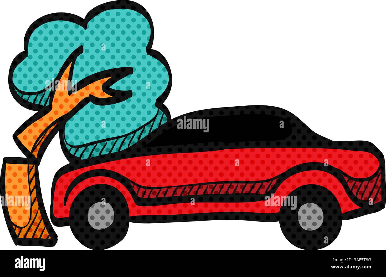 Car crash halftone icon hand drawn color vector illustration Stock ...