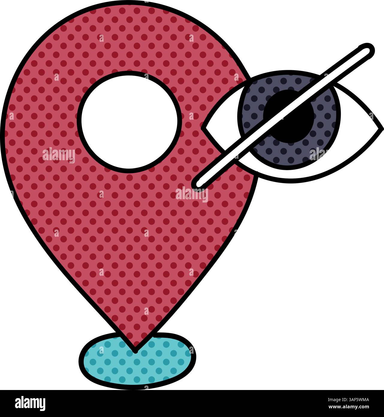 map pin restricted area halftone hand drawn color vector illustration Stock Vector
