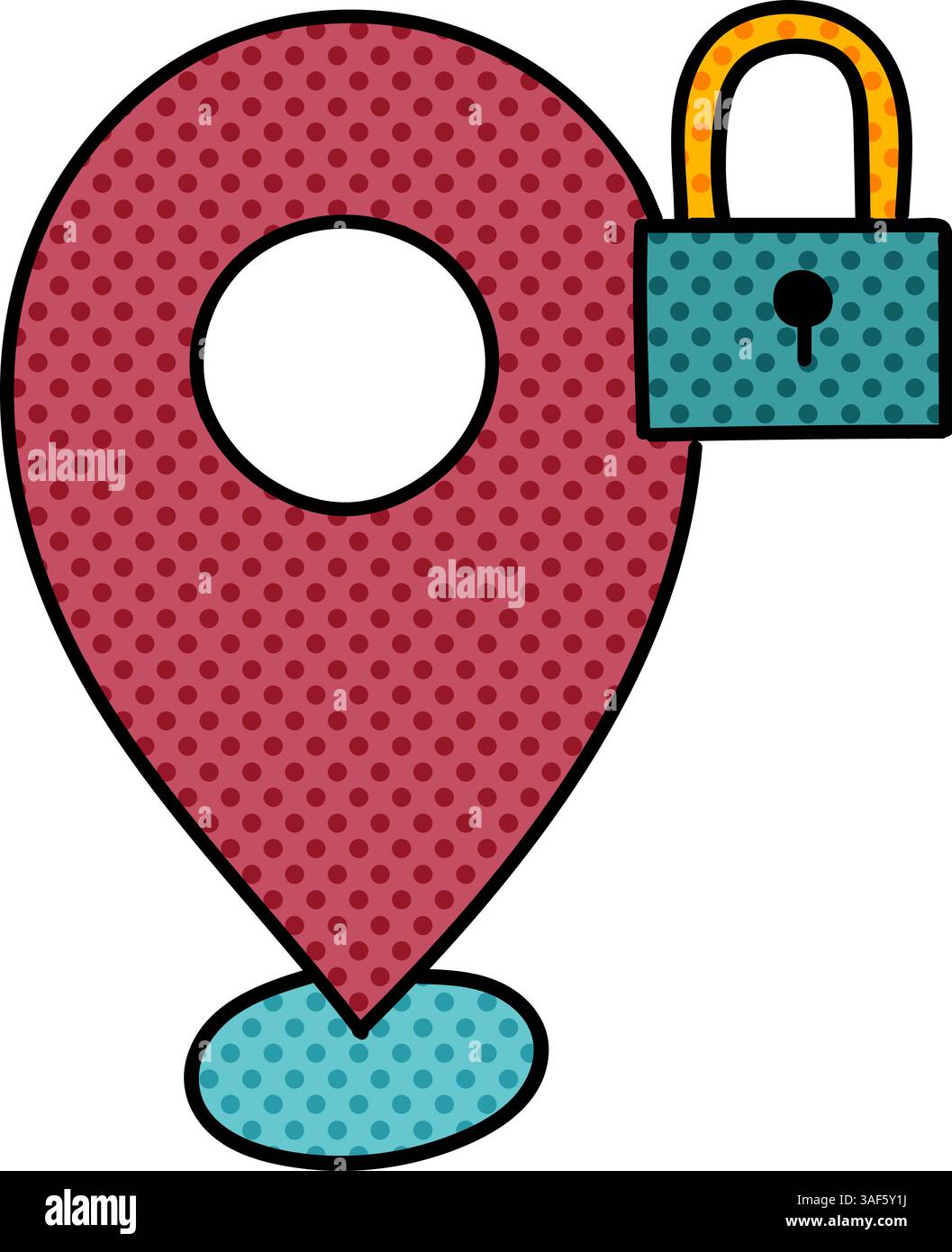 map pin restricted area halftone hand drawn color vector illustration Stock Vector
