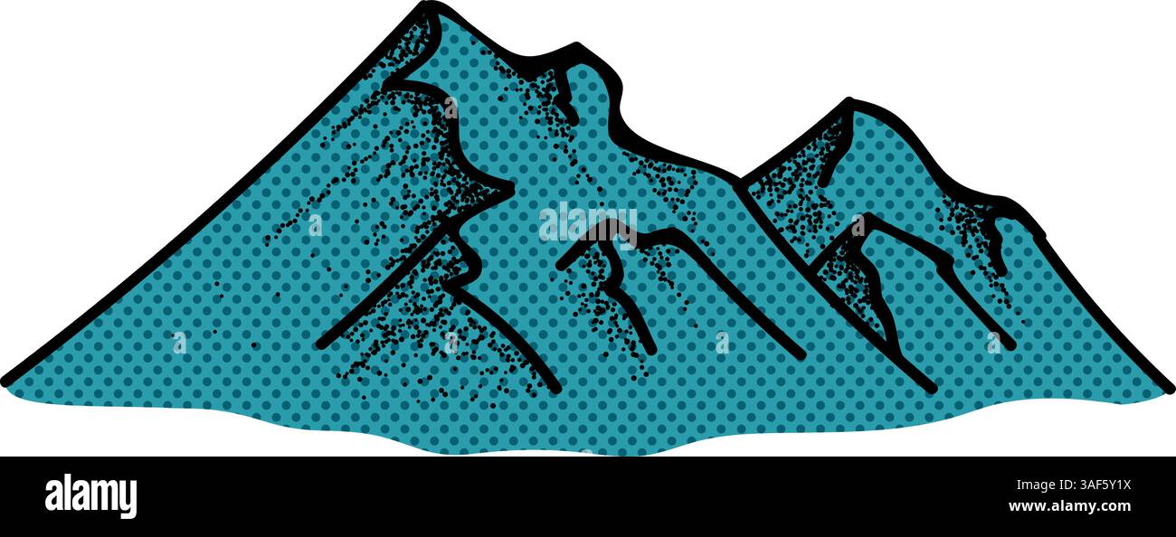 Mountain hand drawn halftone color vector illustration Stock Vector