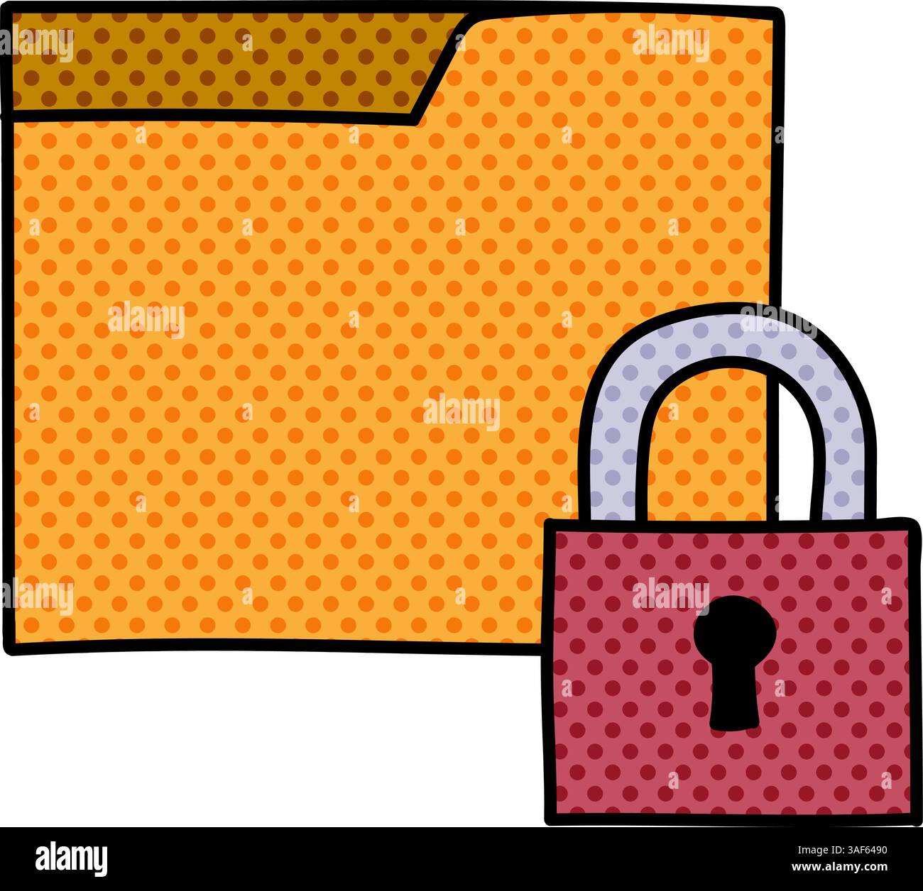 folder lock halftone hand drawn color vector illustration Stock Vector