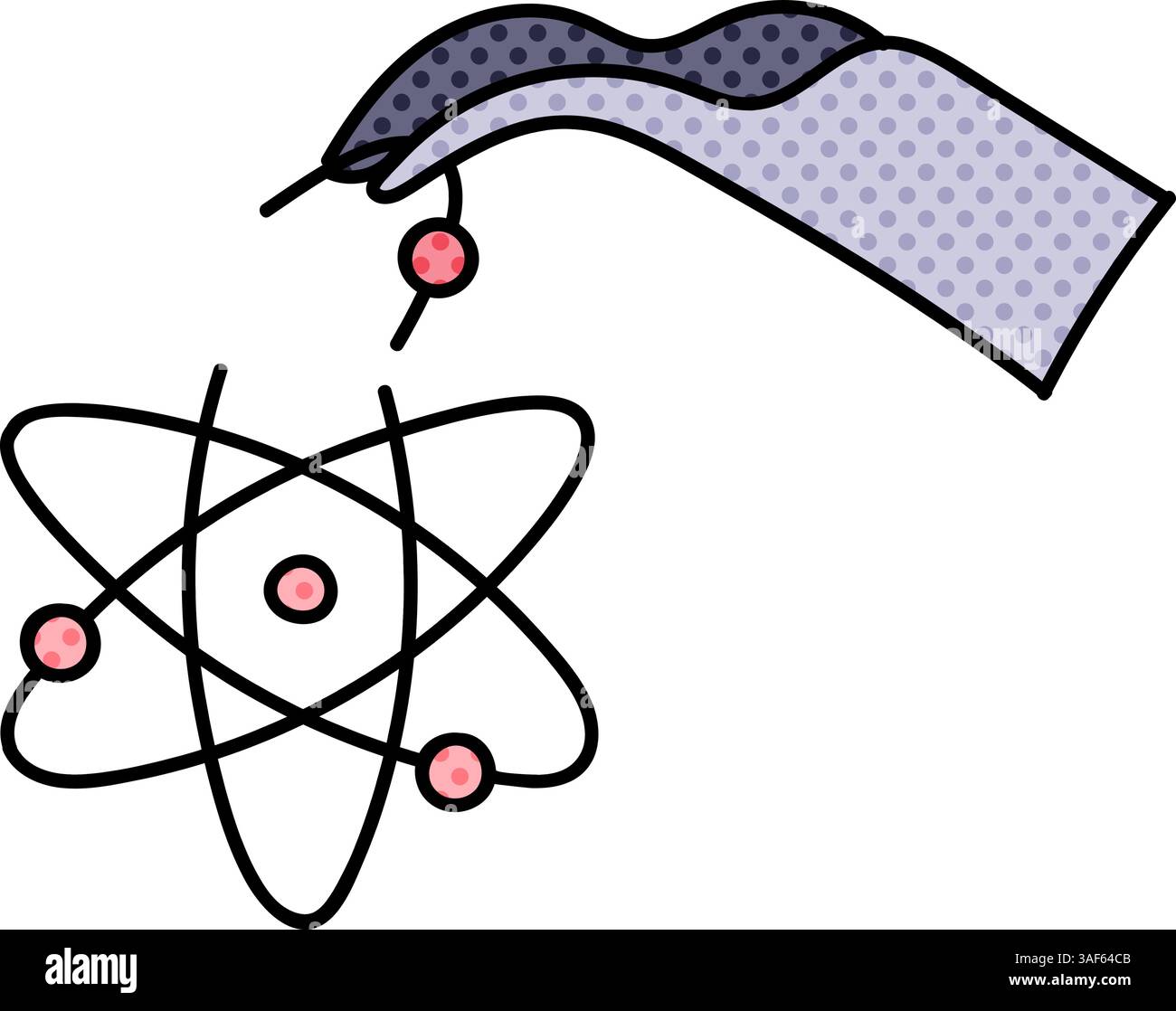 artificially modified atom halftone hand drawn color vector illustration Stock Vector