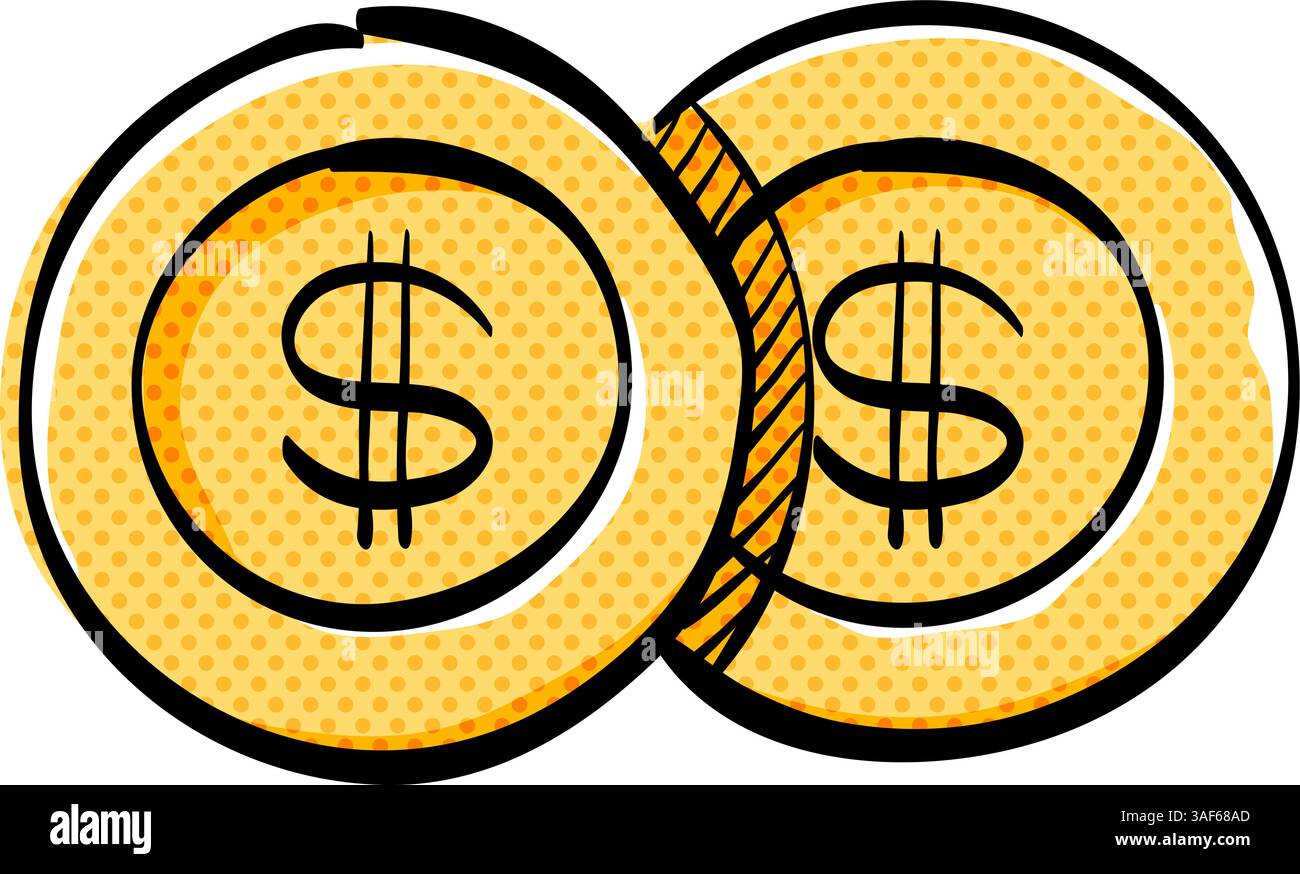 Coin money halftone icon hand drawn color vector illustration Stock ...