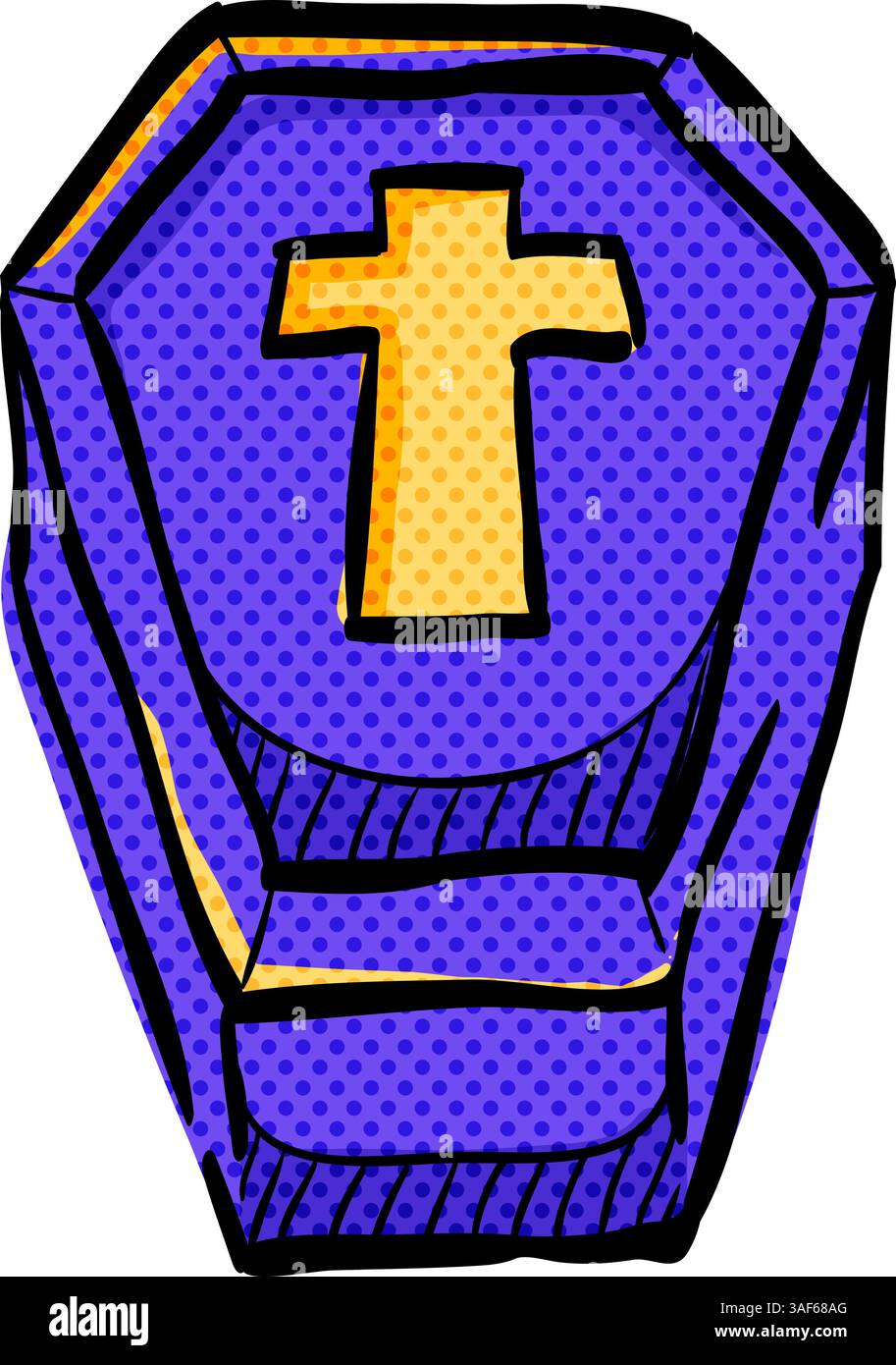 Coffin halftone icon hand drawn color vector illustration Stock Vector