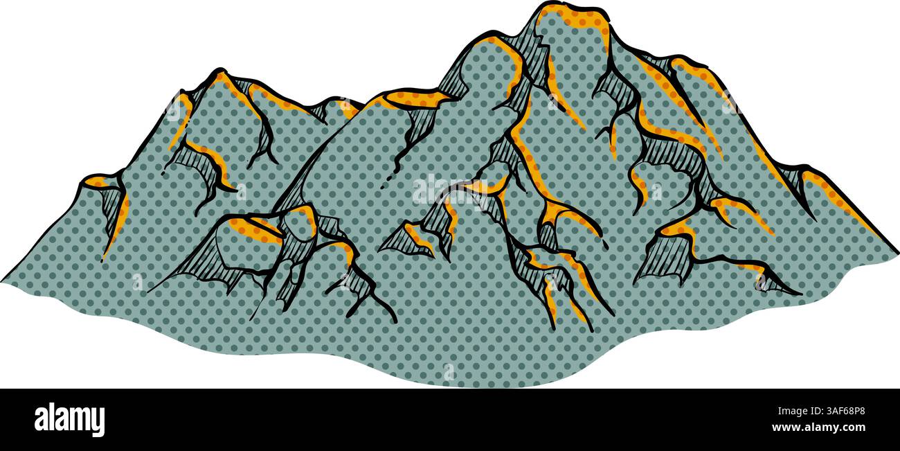 Hand drawn mountains halftone color vector illustration Stock Vector