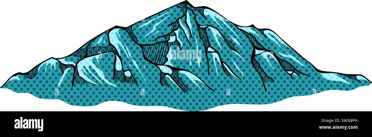 Hand drawn mountains halftone color vector illustration Stock Vector