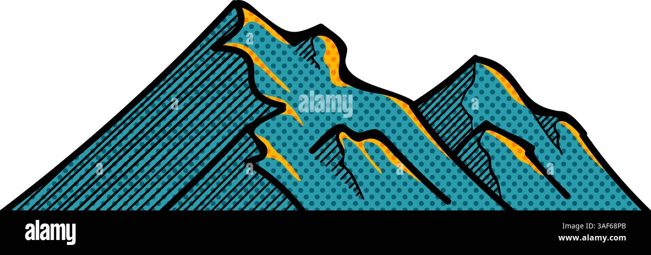 Hand drawn mountains halftone color vector illustration Stock Vector