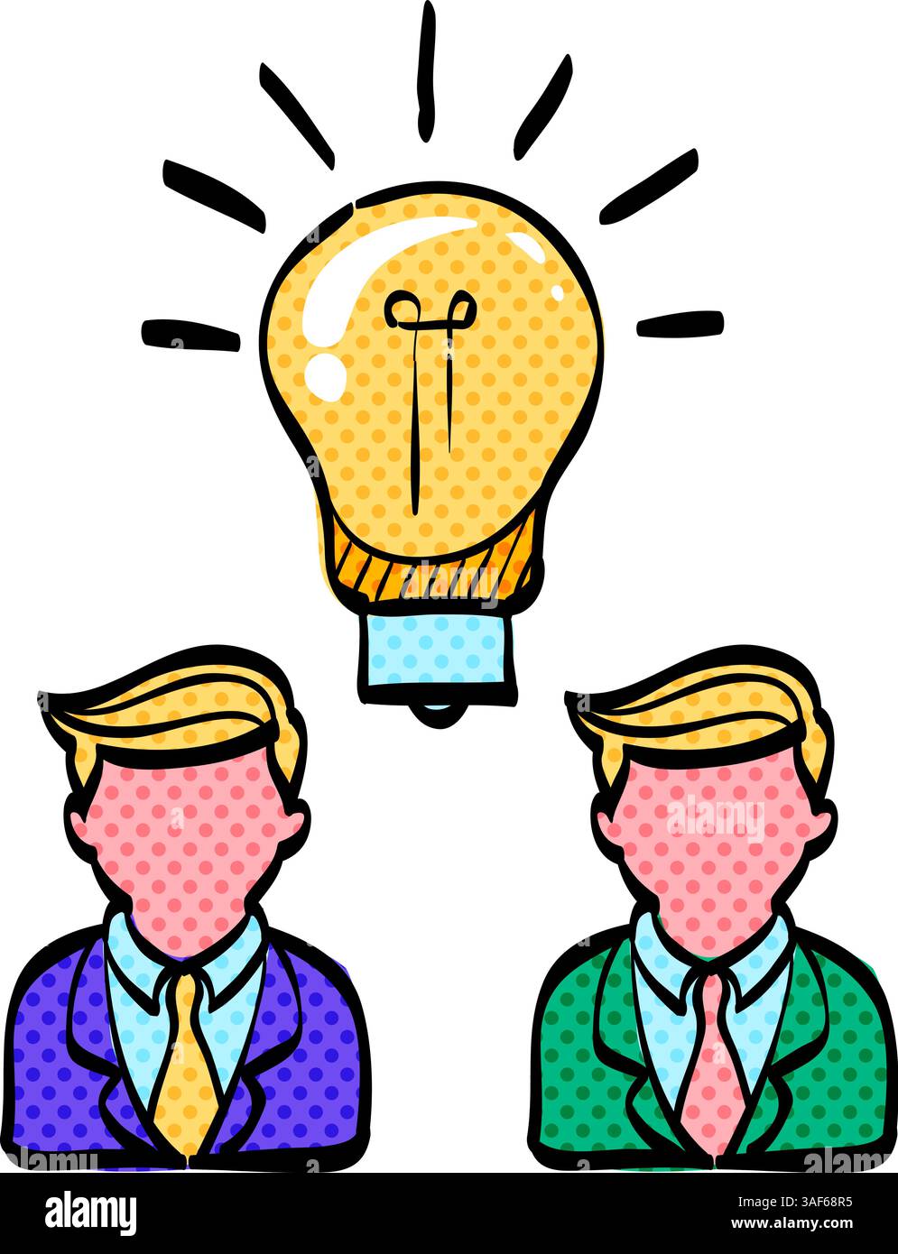 Teamwork halftone icon hand drawn color vector illustration Stock Vector