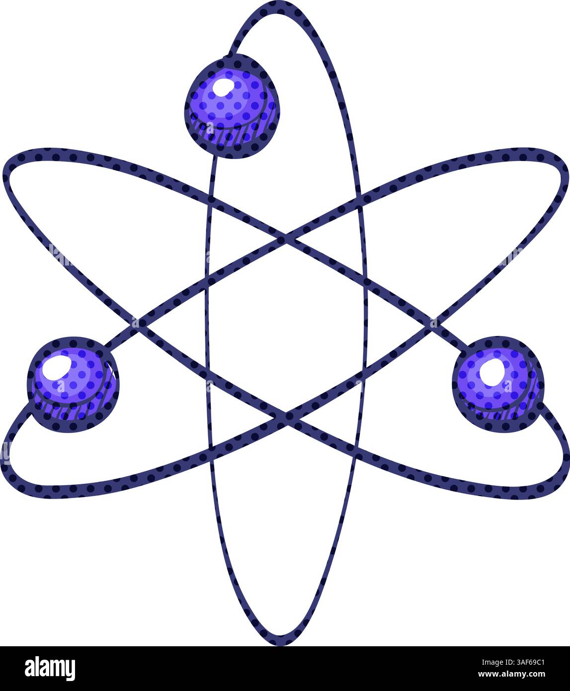 Atom structure halftone icon hand drawn color vector illustration Stock Vector