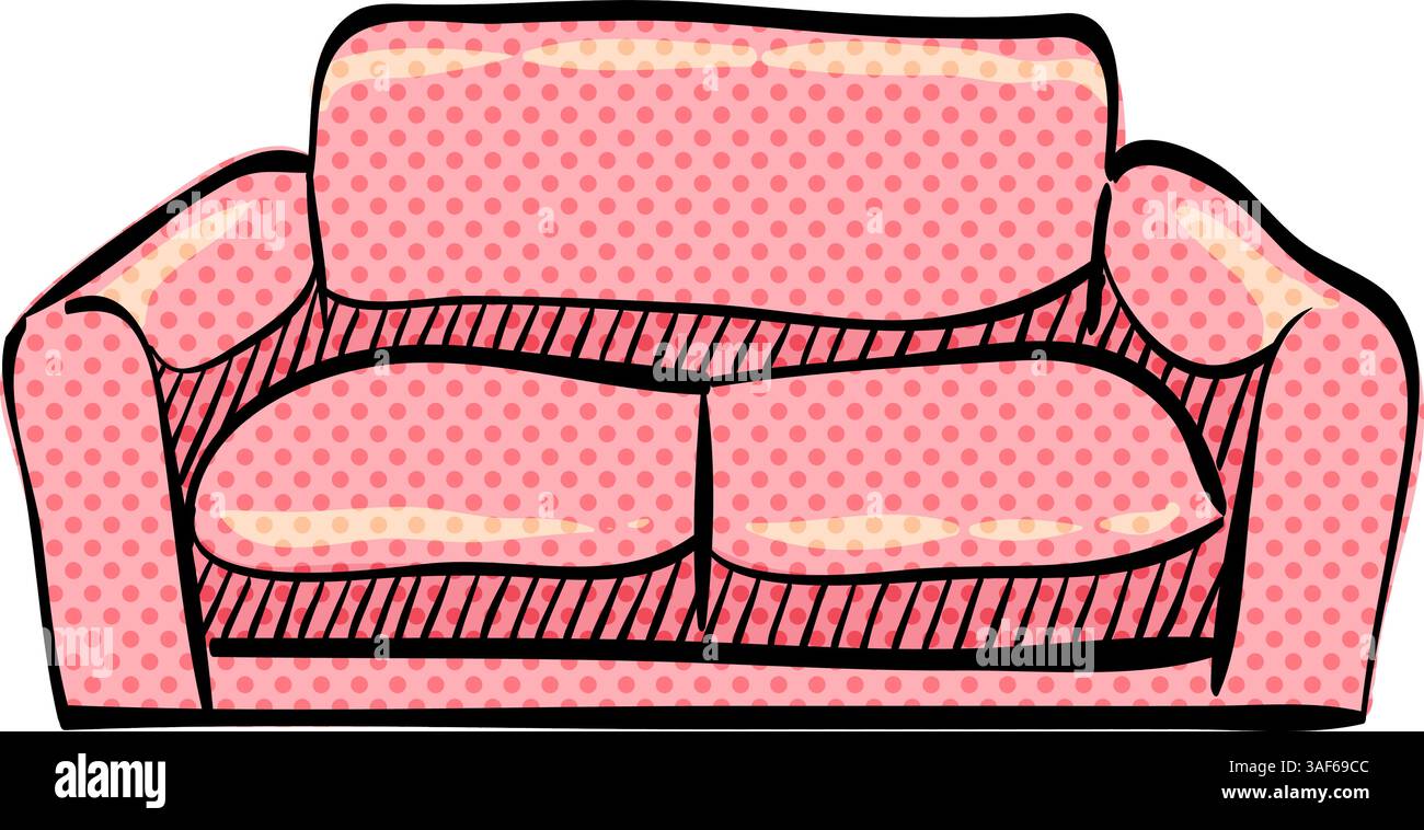 Couch halftone icon hand drawn color vector illustration Stock Vector