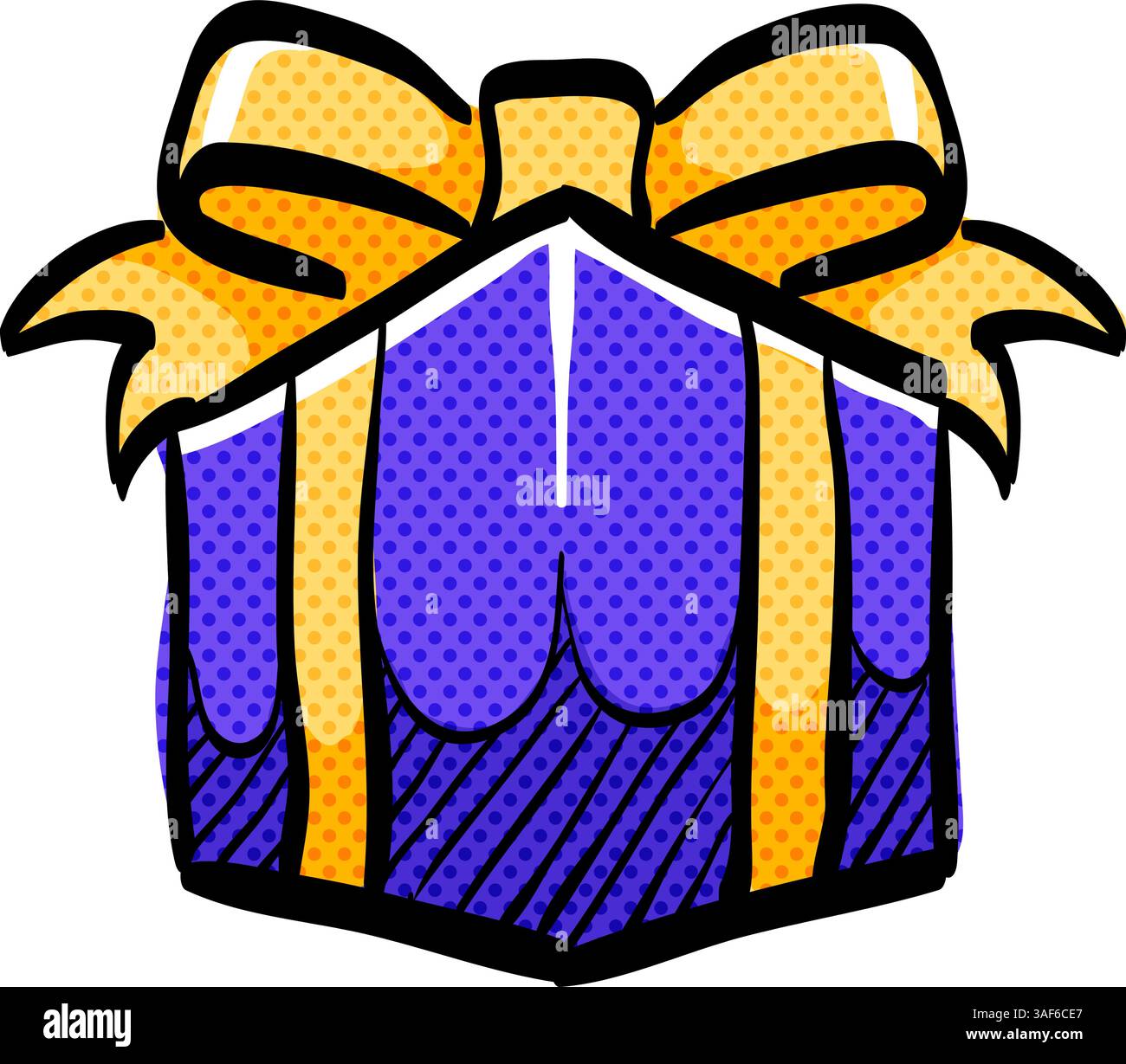 Gift box halftone icon hand drawn color vector illustration Stock Vector