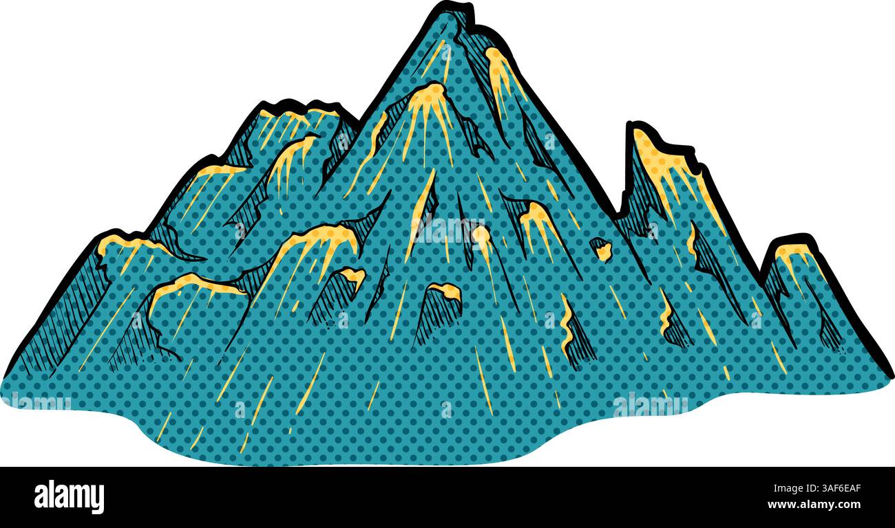 Hand drawn mountains halftone color vector illustration Stock Vector