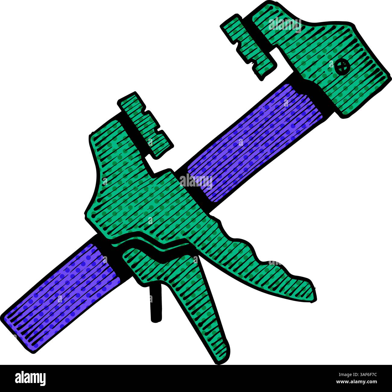 Woodworking clamp hand drawn illustration halftone color vector illustration Stock Vector