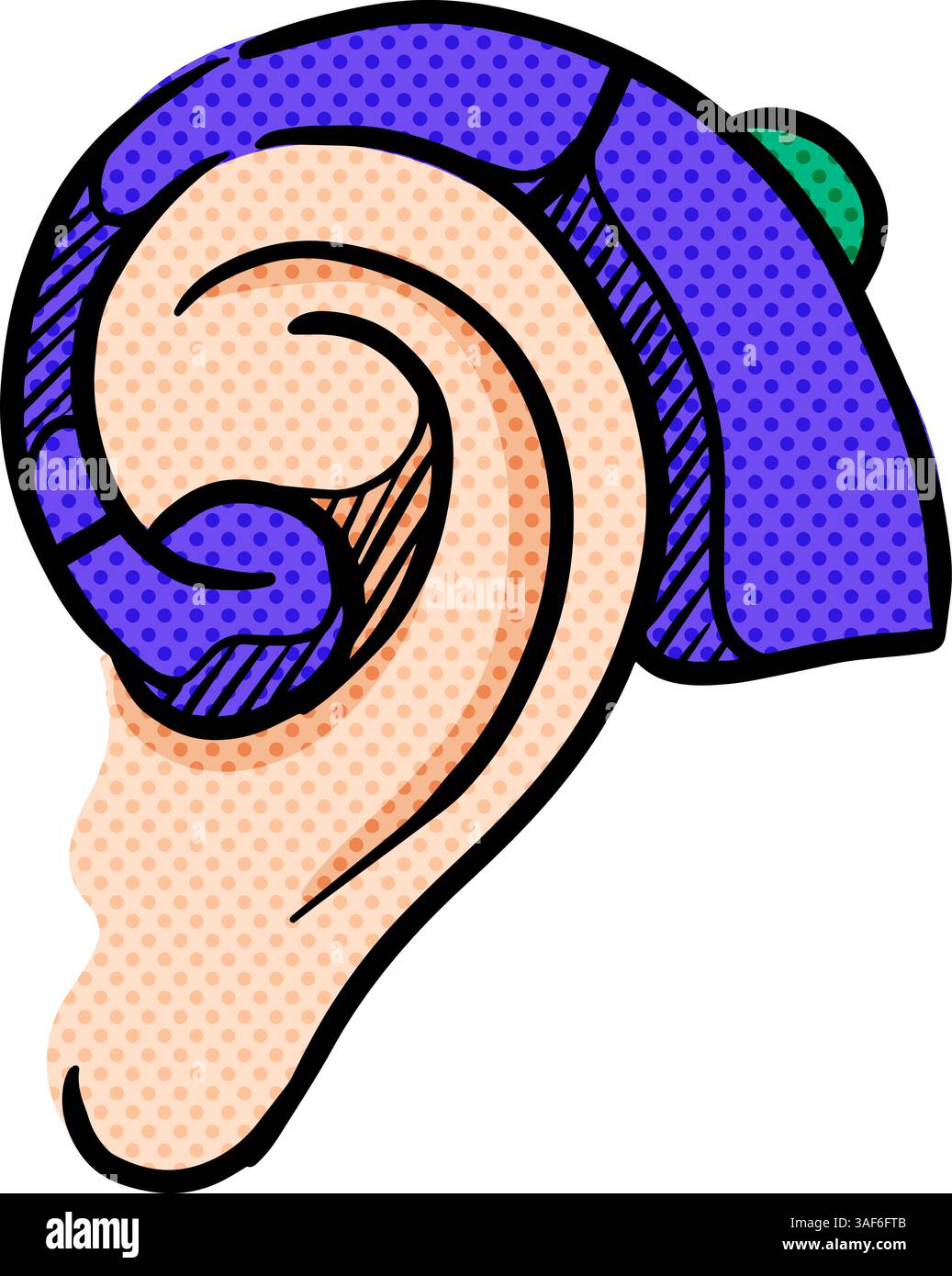 Hearing aid hand drawn halftone color vector illustration Stock Vector