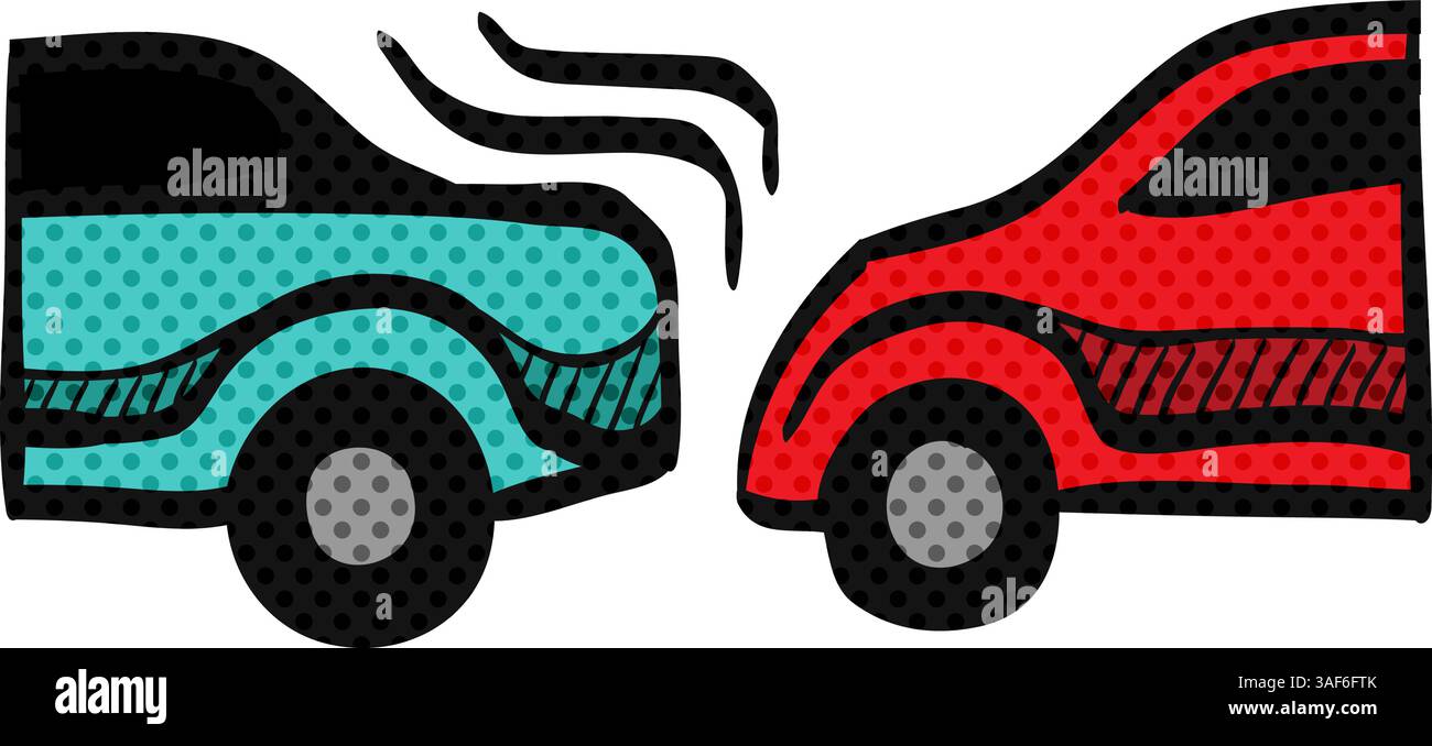 Car crash halftone icon hand drawn color vector illustration Stock ...
