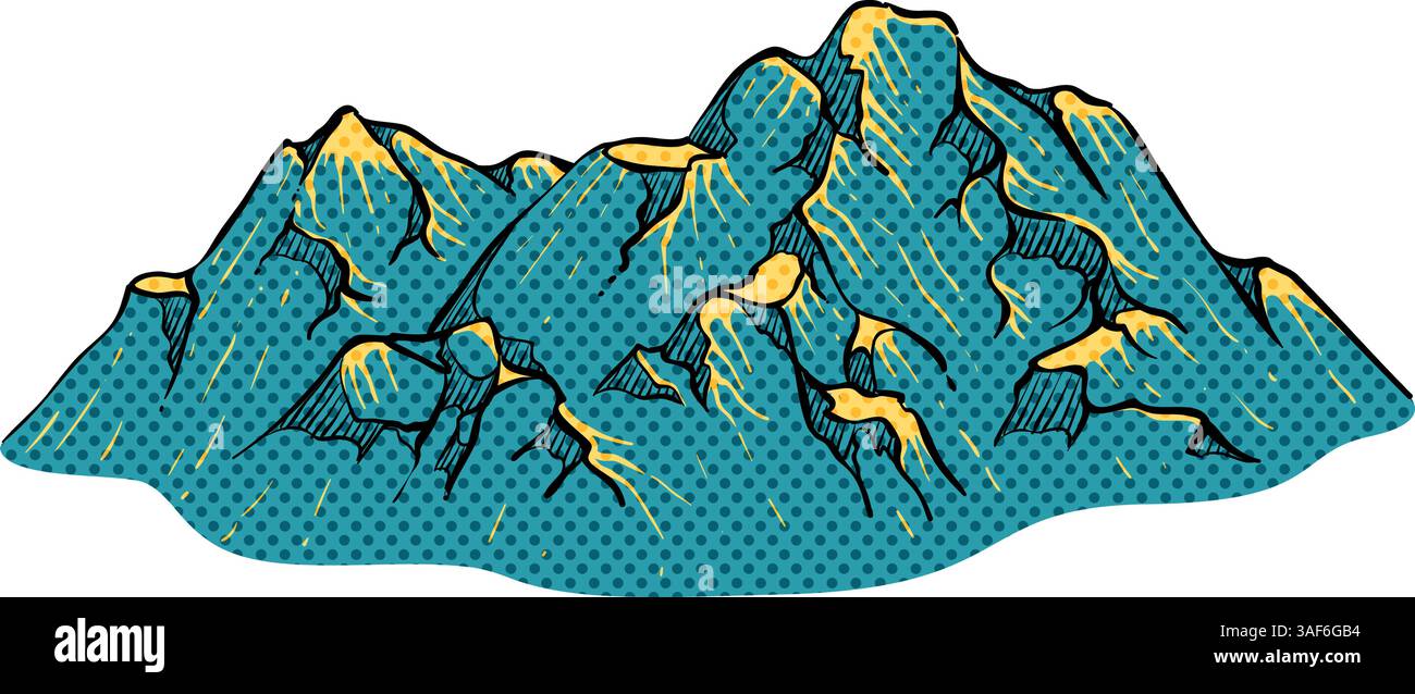 Hand drawn mountains halftone color vector illustration Stock Vector