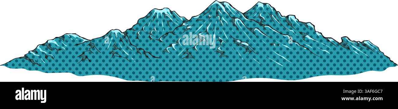 Hand drawn mountains halftone color vector illustration Stock Vector