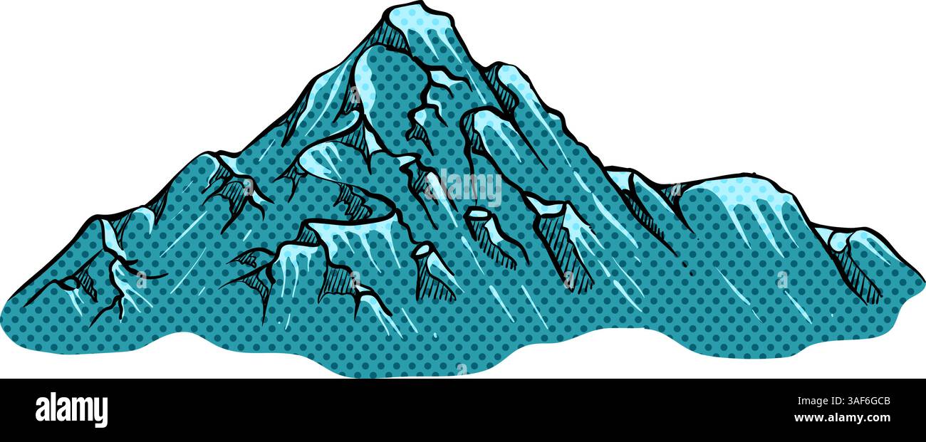 Mountain hand drawn halftone color vector illustration Stock Vector