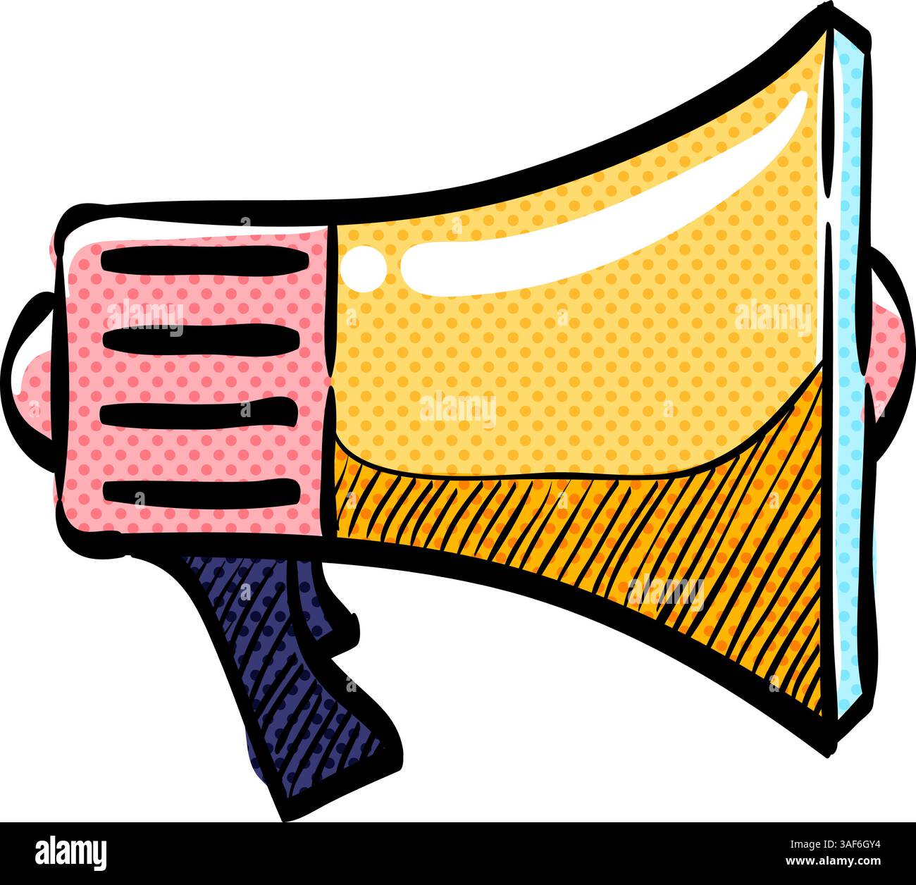 Megaphone halftone icon hand drawn color vector illustration Stock Vector