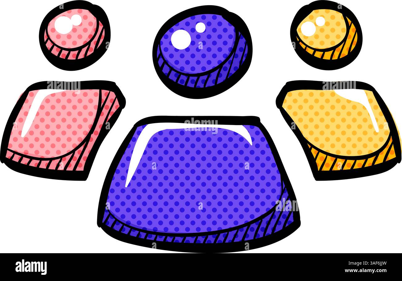 Teamwork halftone icon hand drawn color vector illustration Stock Vector