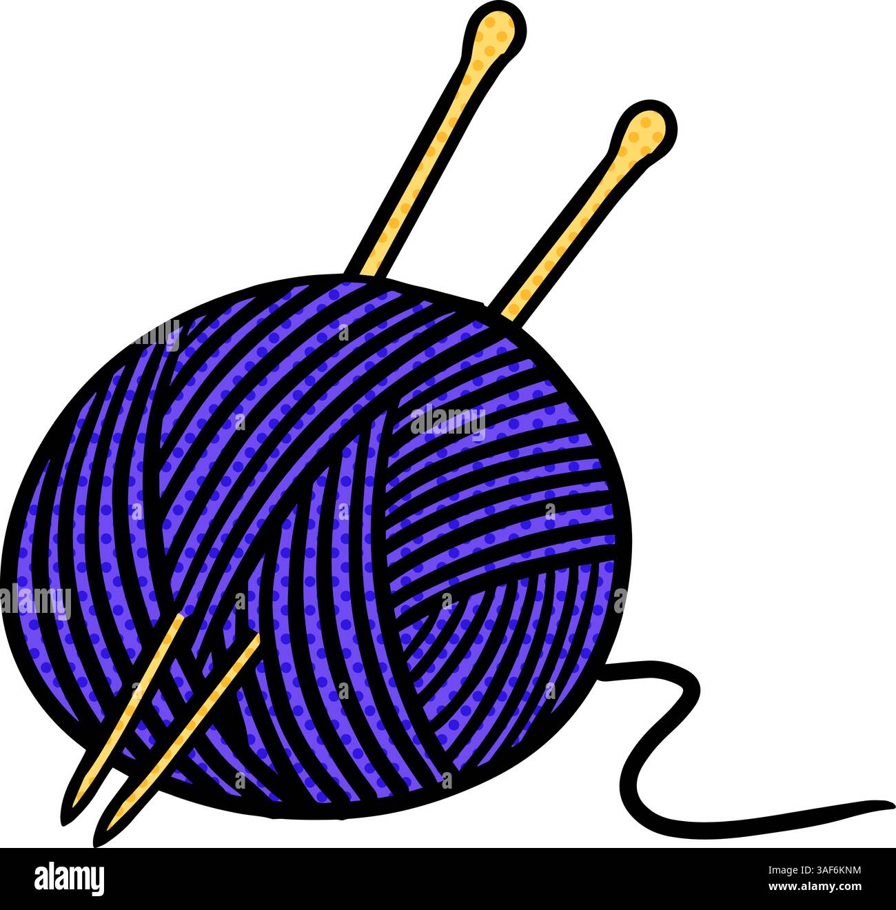 Yarn and needles hand drawn illustration halftone color vector ...