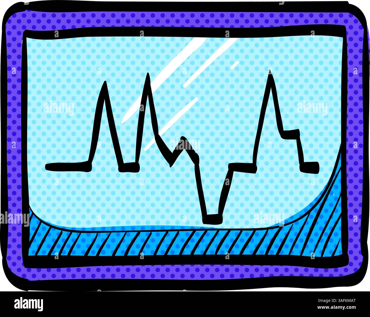 Heart rate monitor halftone icon hand drawn color vector illustration ...