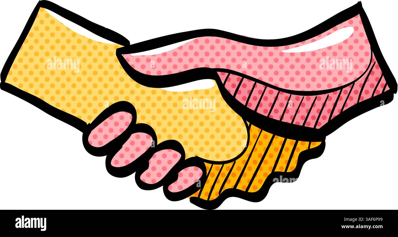 Handshake halftone icon hand drawn color vector illustration Stock Vector