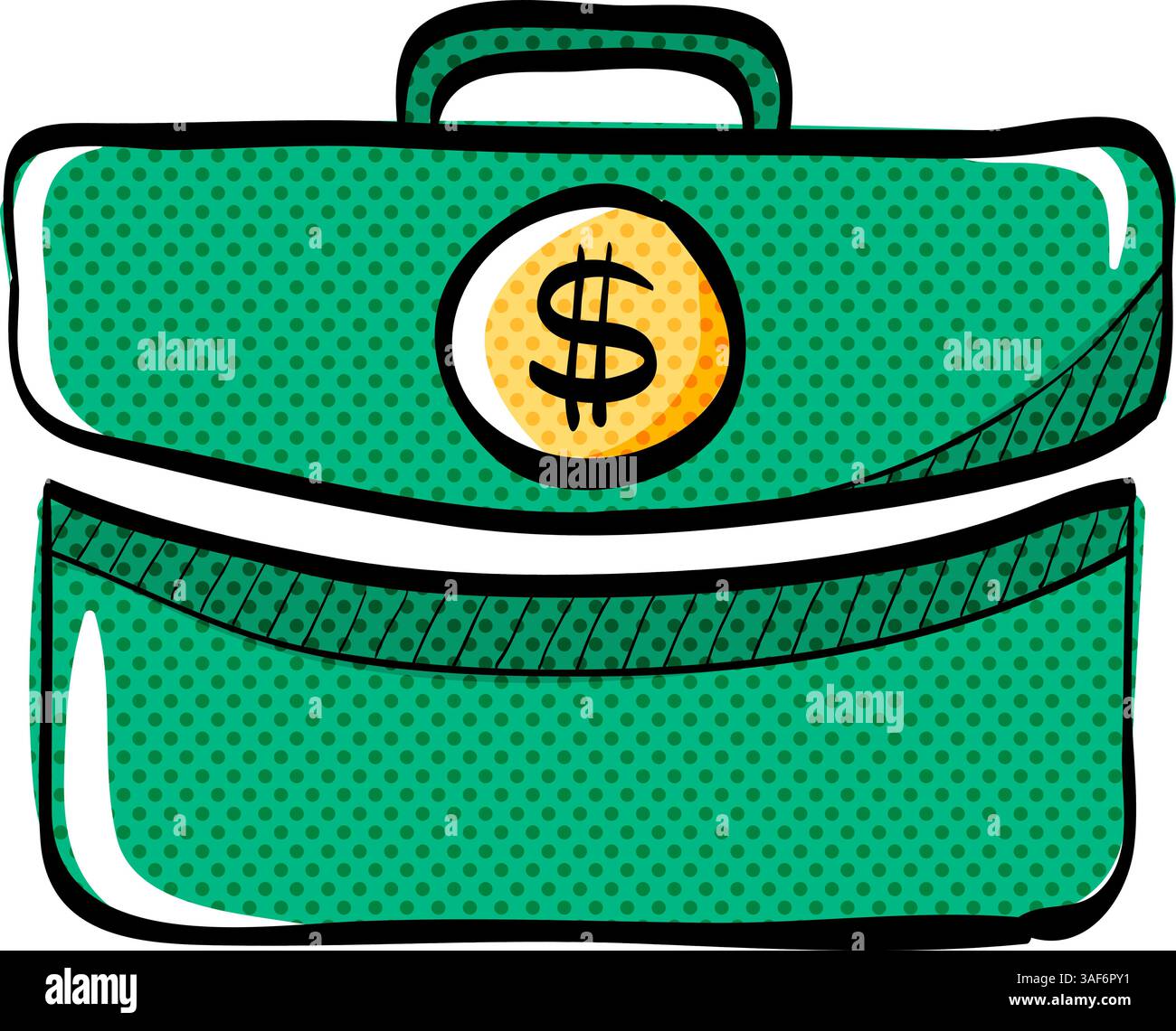 Briefcase halftone icon hand drawn color vector illustration Stock Vector