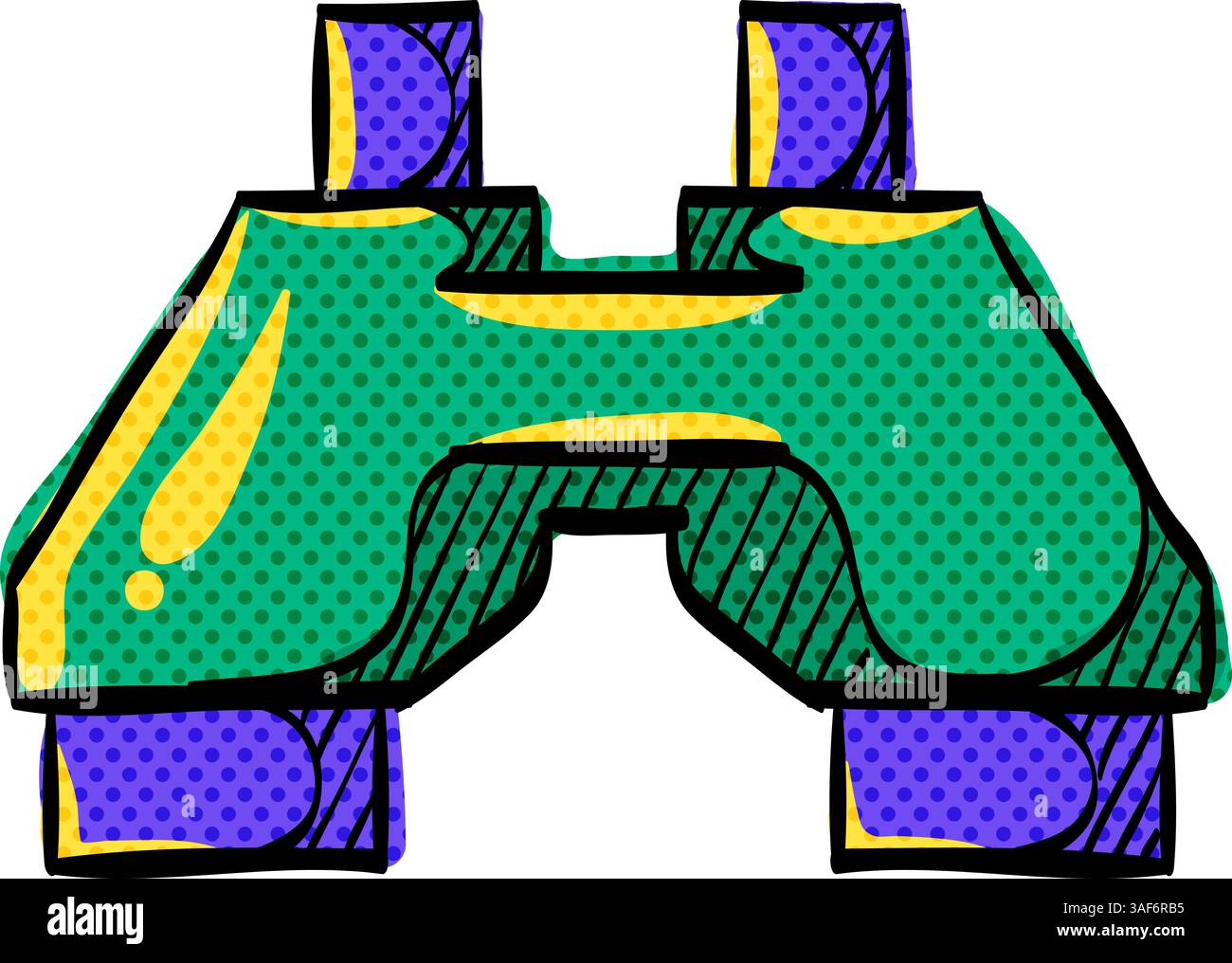 Binocular halftone icon hand drawn color vector illustration Stock Vector