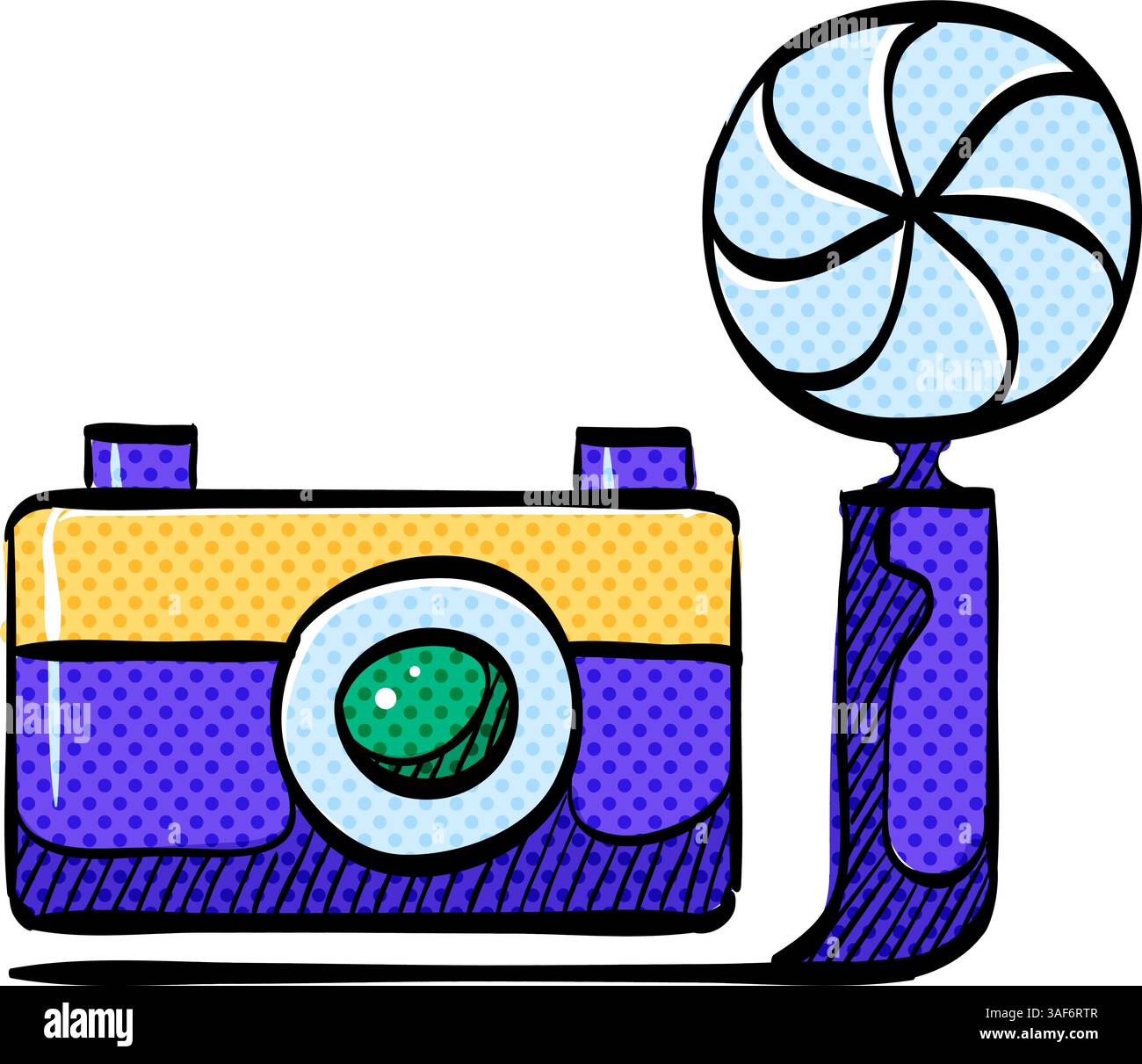 Old camera halftone icon hand drawn color vector illustration Stock Vector