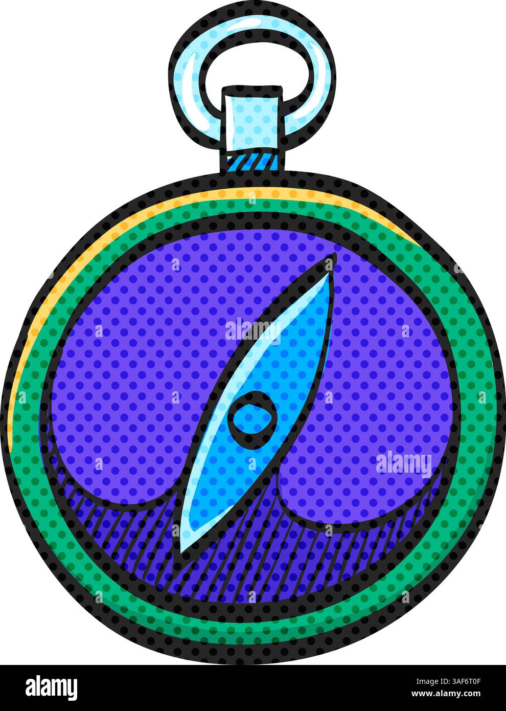 Compass halftone icon hand drawn color vector illustration Stock Vector