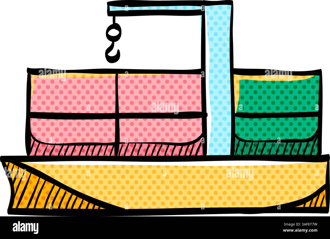 Container shipping halftone icon hand drawn color vector illustration ...