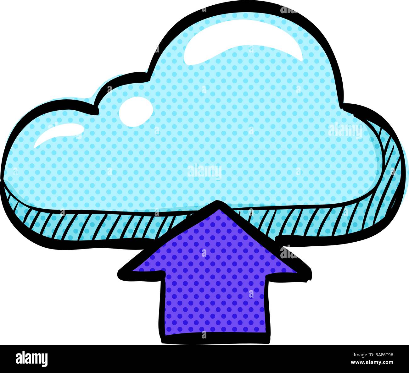 Cloud upload halftone icon hand drawn color vector illustration Stock Vector
